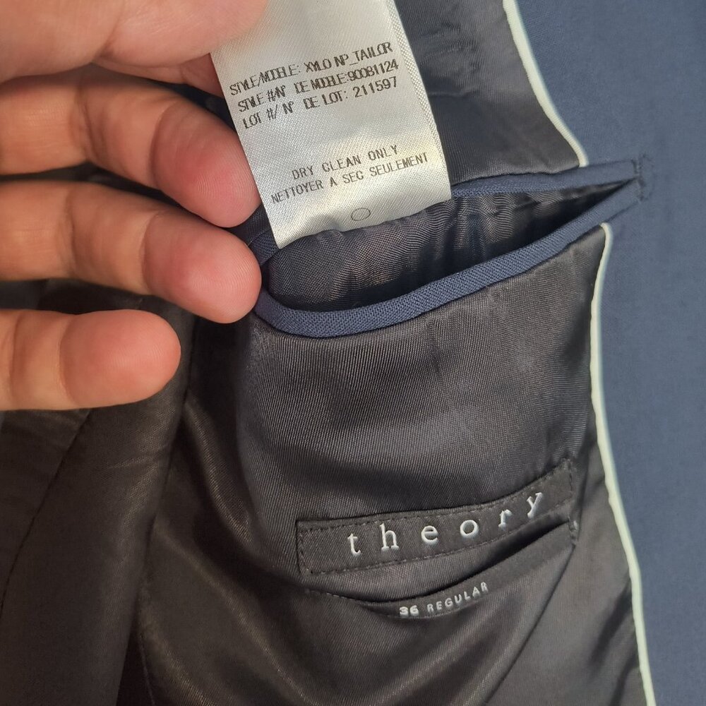 Theory Men's Blazer Suite Jacket Navy Blue Sz 36 Reg Wool Chambers Stretch $595 - Picture 13 of 14